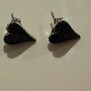 Black Spinel Heart Earrings in Rhodium Over Sterling Silver